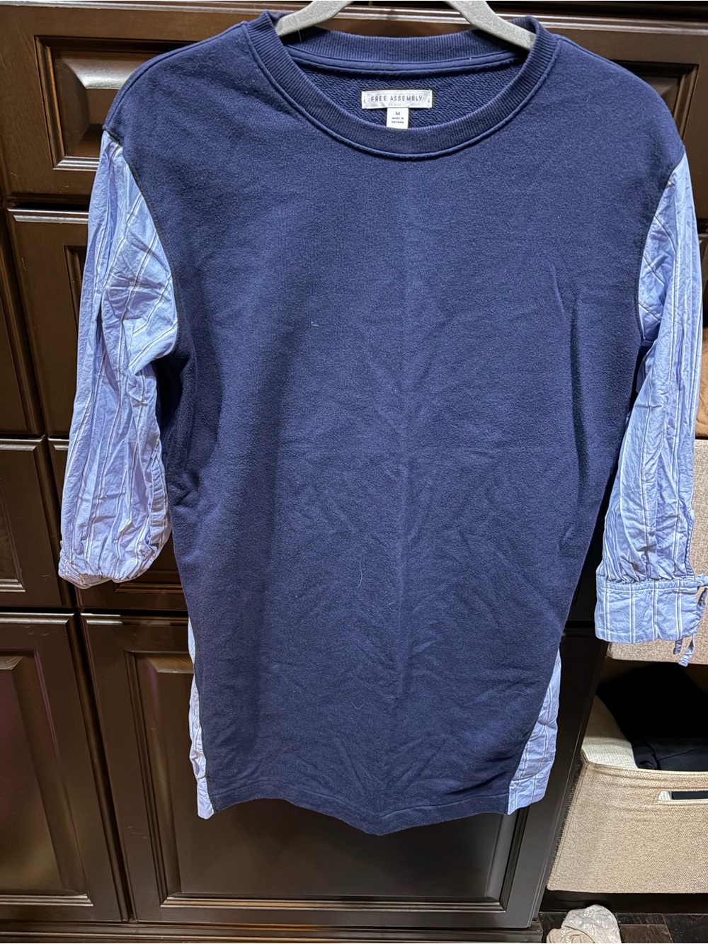 Blue Mixed-Media Tunic Top by Frame Assembly